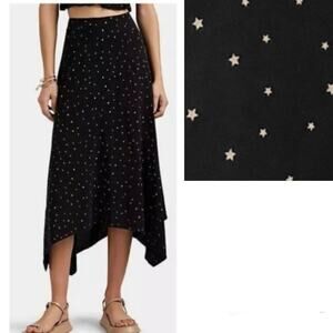 FiveSeventyFive Maxi Skirt Black with Gold Stars Hi Low Hem Size XS